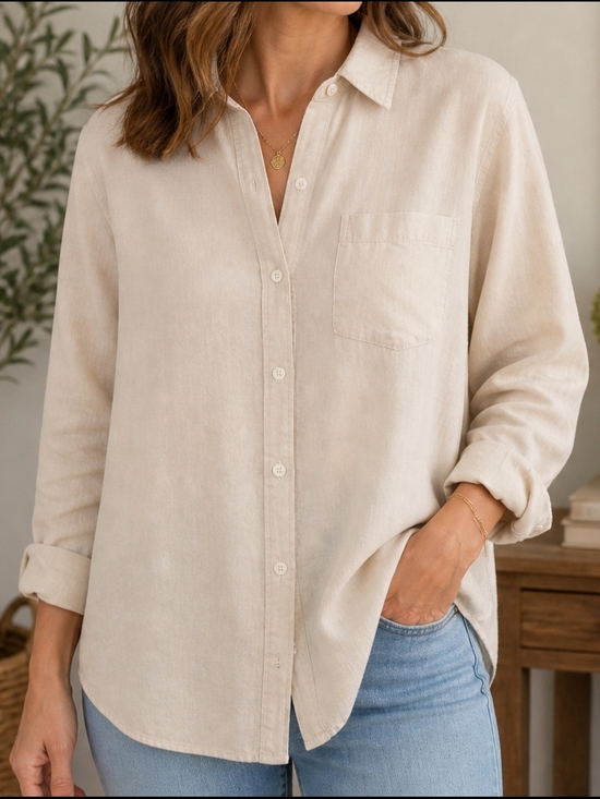 H&M Tops - H&M Linen Blend Button Down Shirt Women’s XL Beige Long Sleeve Lightweight Blous
